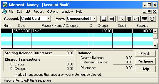 Microsoft Money 1.0 Balancing an Account