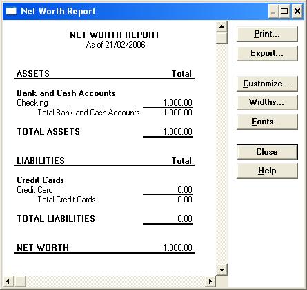 Microsoft Money 1.0 Net Worth Report