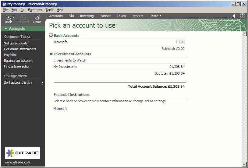 Microsoft Money 2000 Account List