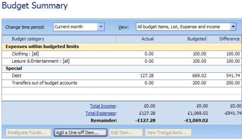 Transfers out of budget accounts - displayed on Microsoft Money budget summary page