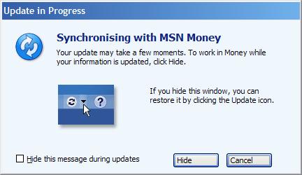 Update in Progress Window in MS Money 2005