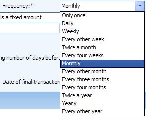 Frequency selections for Microsoft Money bills and deposits scheduling sequences