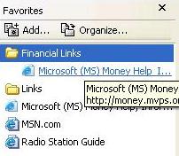 Microsoft Money favorite in the Financial Links favorite folder in IE favourites