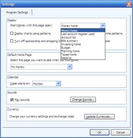 Start Money with this page open - option for Microsoft Money