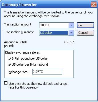 Currency converter window in msmoney
