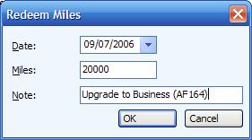 Redeeming miles in frequent flyer account