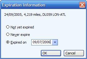 Entering expiration information for a frequent flyer transaction