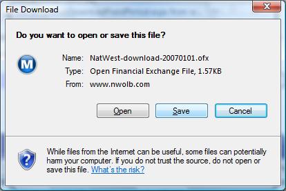 Image showing the download of an OFX file from a financial institution
