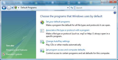 Choose the programs that Windows (Vista) uses by default