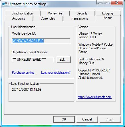 An unregistered version of Ultrasoft Money Mobile