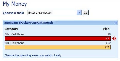 Spending tracker module on Money Plus home page