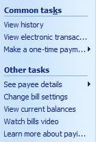 Changing the bills settings from the taskbar in Money