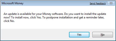 An update is available for your Money software. Do you want to install the update now?