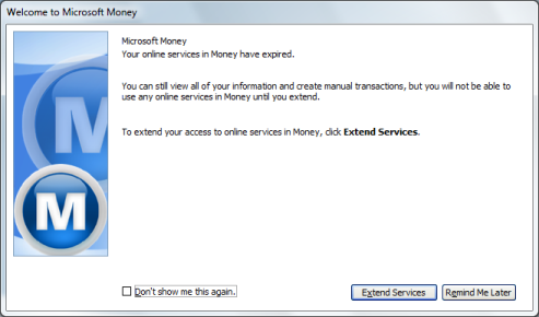 Your online services in Money have expired